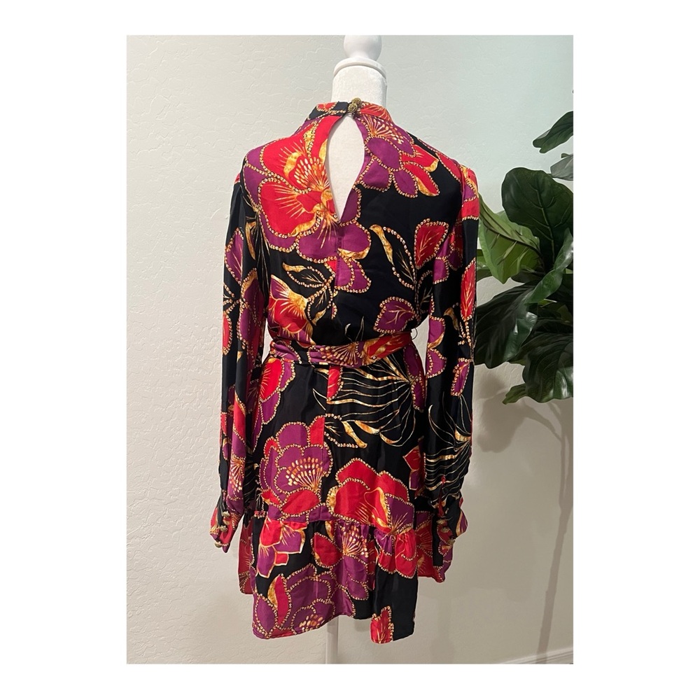NEW FARM Rio Shiny Cheetah Floral Print Mini Dress With Belt Women's Size small - Picture 7 of 13